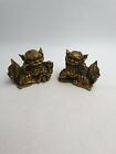 CHINESE FOO FU TEMPLE GUARDIAN DOGS LIONS RESIN FIGURINE TEXTURED GOLD TONE PAIR