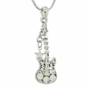 Electric Guitar Star Made With Swarovski Crystal AB Pendant Necklace 18" Chain - Picture 1 of 4