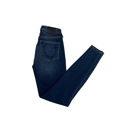 True Religion Halle Mid Rise Super Skinny Blue Jeans Stretch W27 L29 Distressed - Image 1 of 4