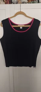 Camiseta sin mangas Ming Wang Shell negra rosa intenso tejido elástico diseñador talla LG (12-14) USADA EN EXCELENTE ESTADO - Imagen 1 de 6