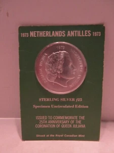 1973 Netherlands Antilles 25 Gulder .925 Silver 25th Anniversary Uncirculated    - Picture 1 of 6