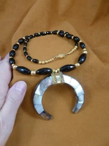 (v620-2) Collana con perline BIANCO Paua conchiglia mosaico cerchio 22" onice nero - Foto 1 di 5