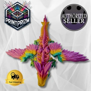 Crystal Winged Dragon Articulated 3D Printed Green RAINBOW COLOR Fidget Toy 18" - Picture 1 of 15