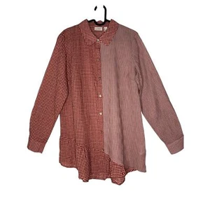 (NEW) LOGO Lori Goldstein Small Button Shirt Lightweight Oversized Ruffle Hem - Picture 1 of 7