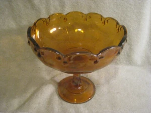 Vintage Amber Orange Glass Embossed 8 1/2" Footed Fancy Trinket Bowl Candy Dish - Picture 1 of 7