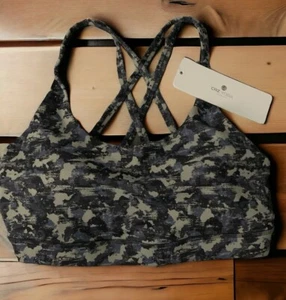 NEW CRZ Yoga Gray Blue Camo Strappy Longline Padded Crop Sports Tank Bra Medium - Picture 1 of 5