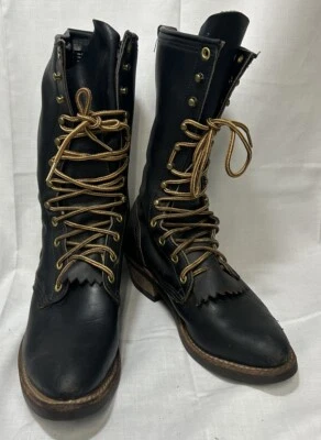 Vintage White’s Danner ? Lace Up Logger Boots USA Black Vulcan Sole Mid Calf 7M - Image 1 of 4
