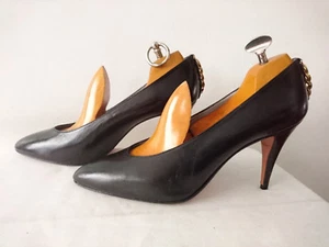 Escarpins "Noir"  Années 1980  -  Chaîne Or  -- "YVES"    -- T.39 - Foto 1 di 6