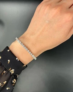 7.75Ct Round Cut Lab Created Diamond 14k White Gold Plated 925 Tennis Bracelet - Picture 1 of 4
