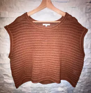 EUC Women's Z SUPPLY Quincey Cropped Box Shaped Cotton Sweater Vest Top Brown L - Picture 1 of 5