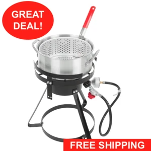10 Qt Outdoor Aluminum Fish Deep Fryer Cooker Kit Pot Propane LP Patio Steel NSF - Picture 1 of 12