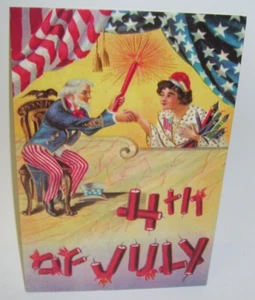 Vintage Patriotic Postcard 4th of July Uncle Sam and Lady Liberty - Picture 1 of 2