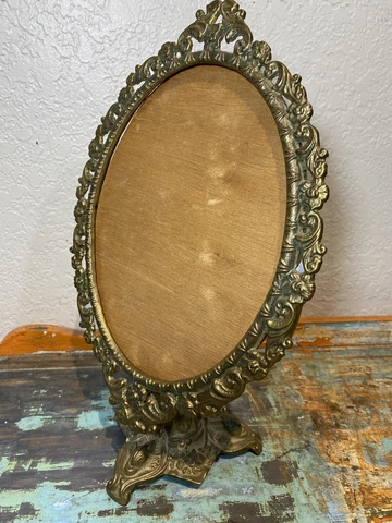 Vintage Victorian Style Solid Full  Brass Pedestal  Frame for Mirror or Picture Cover