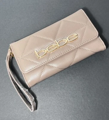 NWT Original BEBE Los Angeles Gia Trifold Wristlet In Taupe NEW! - Image 1 of 4