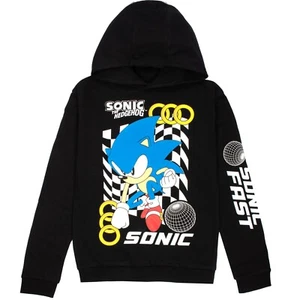 SONIC THE HEDGEHOG Boys Hoodie - 100% Cotton Hooded Sweatshirt - Black Pullover - Picture 1 of 8