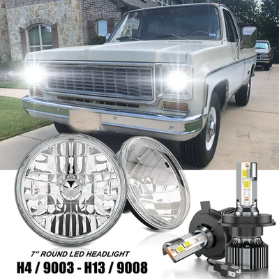 Fit Chevrolet C10 C20 Suburban 1967-1980 Pair 7 inch LED Headlights Round - image 1 of 4