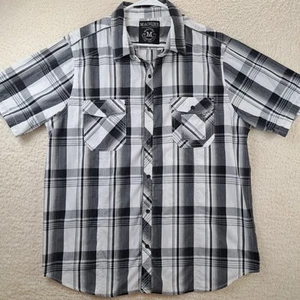 Machine Custom Co. Men's 2XL Short Sleeve Button Shirt Plaid Black White  - Picture 1 of 7
