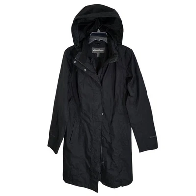 Abrigo chaqueta de lluvia con capucha Eddie Bauer para mujer negro WeatherEdge talla L Foto 1 de 4