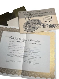 Vtg 1963 Hammond Organ Warranty Certificate M101 Drawbar Guide Ephemera Manual - Picture 1 of 4
