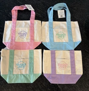 Trader Joe's Pastel Mini Canvas Tote Bags 2025 LIMITED EDITION NWT LOT OF 4 - Picture 1 of 1
