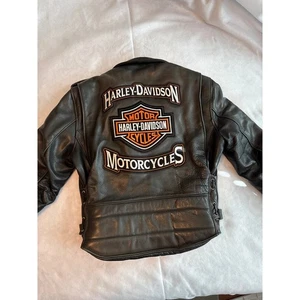 Chaqueta de cuero negra Harley Davidson con logotipo de motocicleta para dama talla pequeña Victor's - Imagen 1 de 11