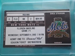 Biglietto Mets Marlins MLB Baseball 4 settembre 2002 Piazza HR Stub - Foto 1 di 2
