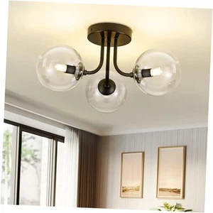 3-Globe Black Flush Mount Ceiling Light in a Modern Farmhouse Design is Ideal - Picture 1 of 7