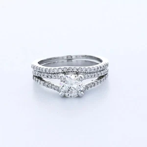 Platinum Side Stone Engagement Ring Set 1.53 Carat Round Lab-Grown Diamond D VS2 - Picture 1 of 12