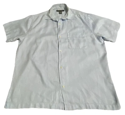 Banana Republic 100% Linen Natural Fiber Medium Short Sleeved Light Blue Shirt - Image 1 of 4