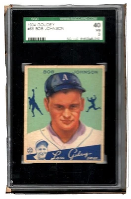 Bob Johnson 1934 Goudey #68 SGC 40 en muy buena condición Foto 1 de 2