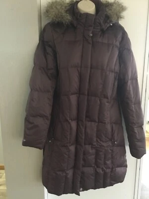 De Colección Eddie Bauer Plumón de Ganso Capucha Piel Mujer Gabardina Parka XL Granate Invierno Foto 1 de 4