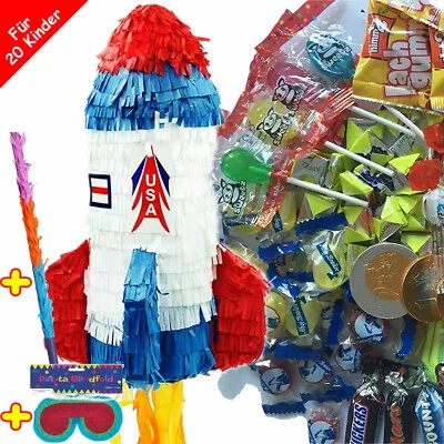Pinata Set: Rakete + Maske + Stock + Füllung - Party Kindergeburtstag Geburtstag - Bild 1 von 4