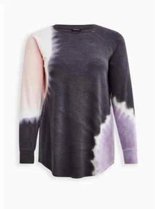 Torrid Tunic Sweatshirt Cozy Fleece Tie Dye Black Pink Purple 1x 14 16 #A51667 - Picture 1 of 3