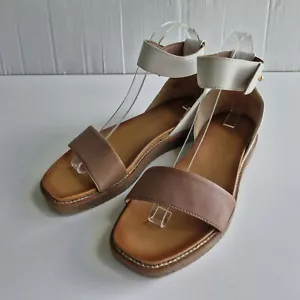EOS Bea-W Brown & White Leather Open Toe Sandals Size 38 - Picture 1 of 8