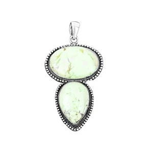 Natural Lemon Chrysoprase 925 Silver Engagement Daughters Day Vintage Pendant - Picture 1 of 7