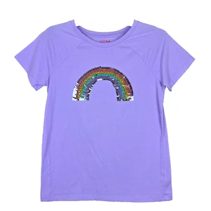 Cat & Jack Girls SIZE XL 14/16 - Purple Short Sleeve Flip Sequin Rainbow T Shirt - Picture 1 of 11