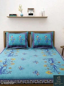 Indian cotton King Rajasthani Floral Bed sheet Bed Spread with 2 pillow cover - Picture 1 of 2