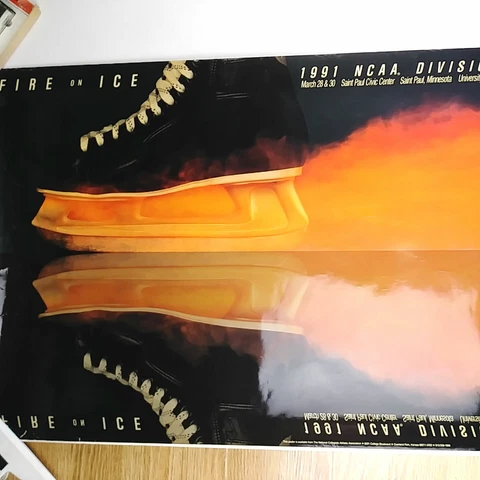 1991 Fire on Ice NCAA Division 1 Hockey Championship Poster 36 x 18 St Paul MN Cover