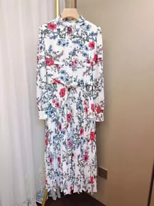 RRP£199 Hobbs Ashleen Pleated Shirt Dress Ivory Multi Collar Belt white flowers - Picture 1 of 22