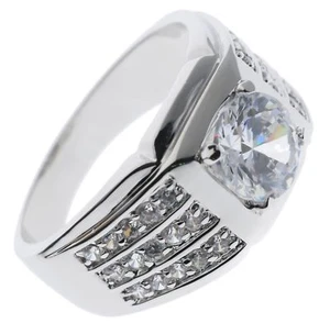 Rock Solid 6 carat cz Mens ring 18k white gold Overlay size 10 - Picture 1 of 7