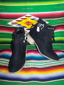 NWOB~Western Fringe Concho Braided Faux Suede Ankle Booties10/9~Lov Mark - Picture 1 of 8