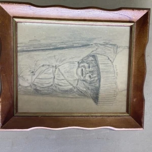 "Apache Babe 1903" framed pencil sketch signed "Gale 93" - Picture 1 of 6