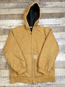 Carhartt Youth Brown Canvas Jacket Boys Sz L Large 14/16 Lined Quilted Hooded - Picture 1 of 10