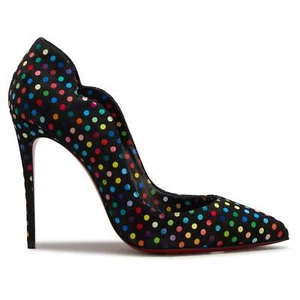 Christian Louboutin Hot Chick 100 Black Suede Multicolor Polka Dot Heel Pump 40 - Picture 1 of 12