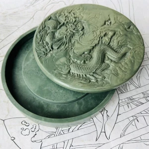 6" China Huizhou Ink Natural Original Stone Hand-carved Dragon Inkstone Inkslab - Picture 1 of 17