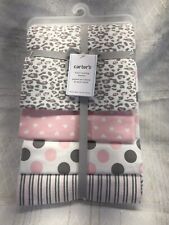 Carters Gray Pink Leopard Cheetah Dot 4 Pk Receiving Flannel Cotton Blanket Set 