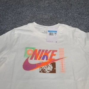 Nike Shirt Boys Medium White Orange Futura Youth Kids Sportswear Cotton New Tee - Picture 1 of 10