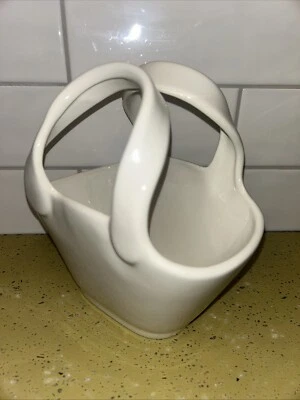 Cesta de cerámica Pottery Barn 6,75" blanco marfil doble asa Pascua primavera verano Foto 1 de 4