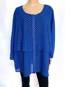 NEW! NY COLLECTION Plus Size 3X Blue Silver Crew Neck Blouse Dress Top Tunic - Picture 1 of 9
