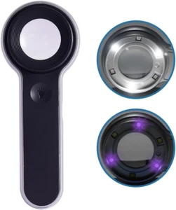 60X Illuminated Rechargeable Magnifier with Dual Coated Lenses, LED/UV Illuminat - Picture 1 of 12